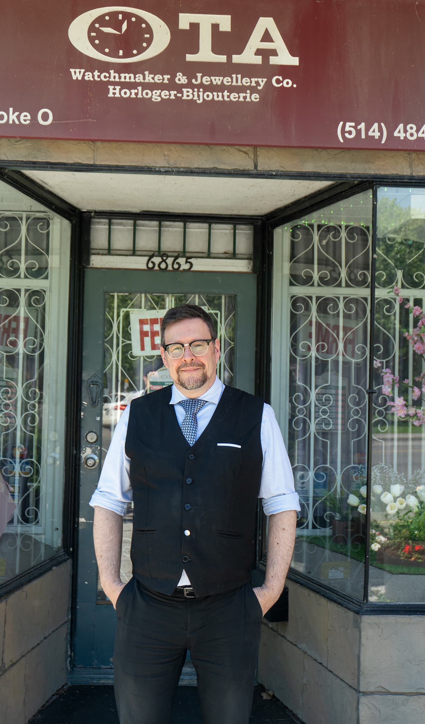 Mathias Lucas Worontschak outside OTA Watchmaker & Jewellery Co.