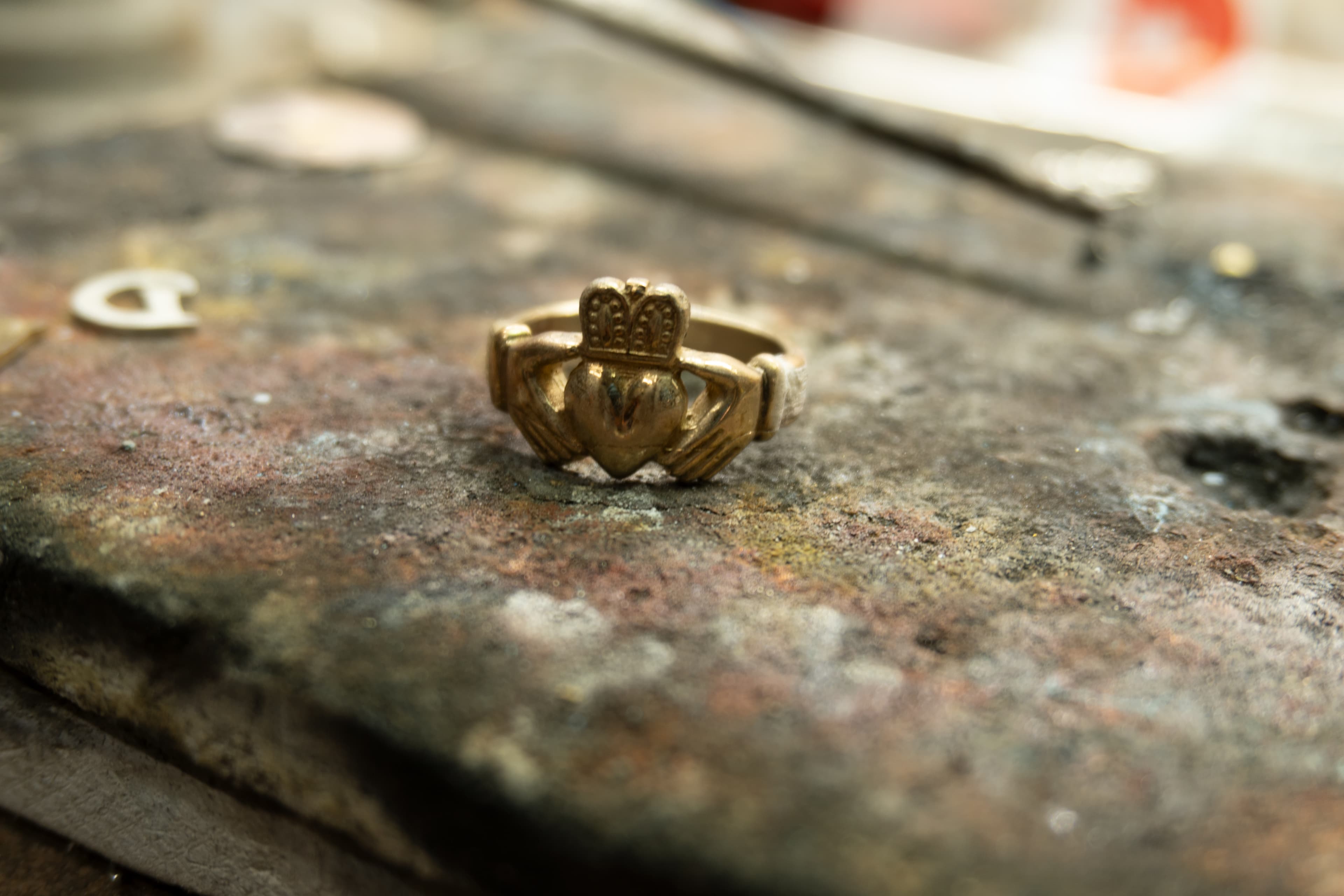 Close-up of a ring being repaired